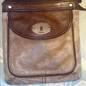 Metallic & brown fossil crossbody bag